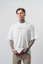 Erkek Essential Nakış Detaylı Oversize T-Shirt Ekru
