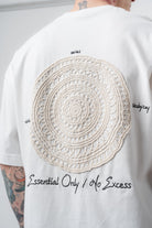 Erkek Essential Nakış Detaylı Oversize T-Shirt Ekru