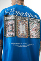 Erkek Expectation Nakışlı Oversize T-Shirt Mavi