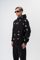 Erkek Far From Basic Baskılı Kapüşonlu Oversize Hoodie Siyah