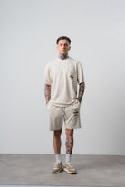 Erkek Far From Basic Baskılı Regular Fit T-Shirt Şort Takım Bej