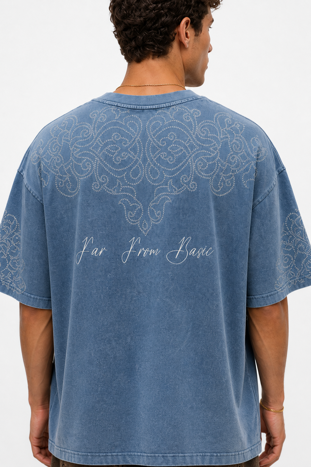 Erkek Far From Basic Yıkamalı Oversize T-Shirt Bebe Mavi