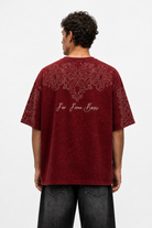 Erkek Far From Basic Yıkamalı Oversize T-Shirt Bordo