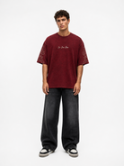 Erkek Far From Basic Yıkamalı Oversize T-Shirt Bordo