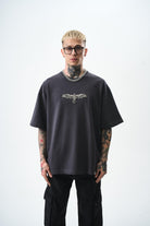 Erkek Feel Nakış Detaylı Oversize T-Shirt Füme