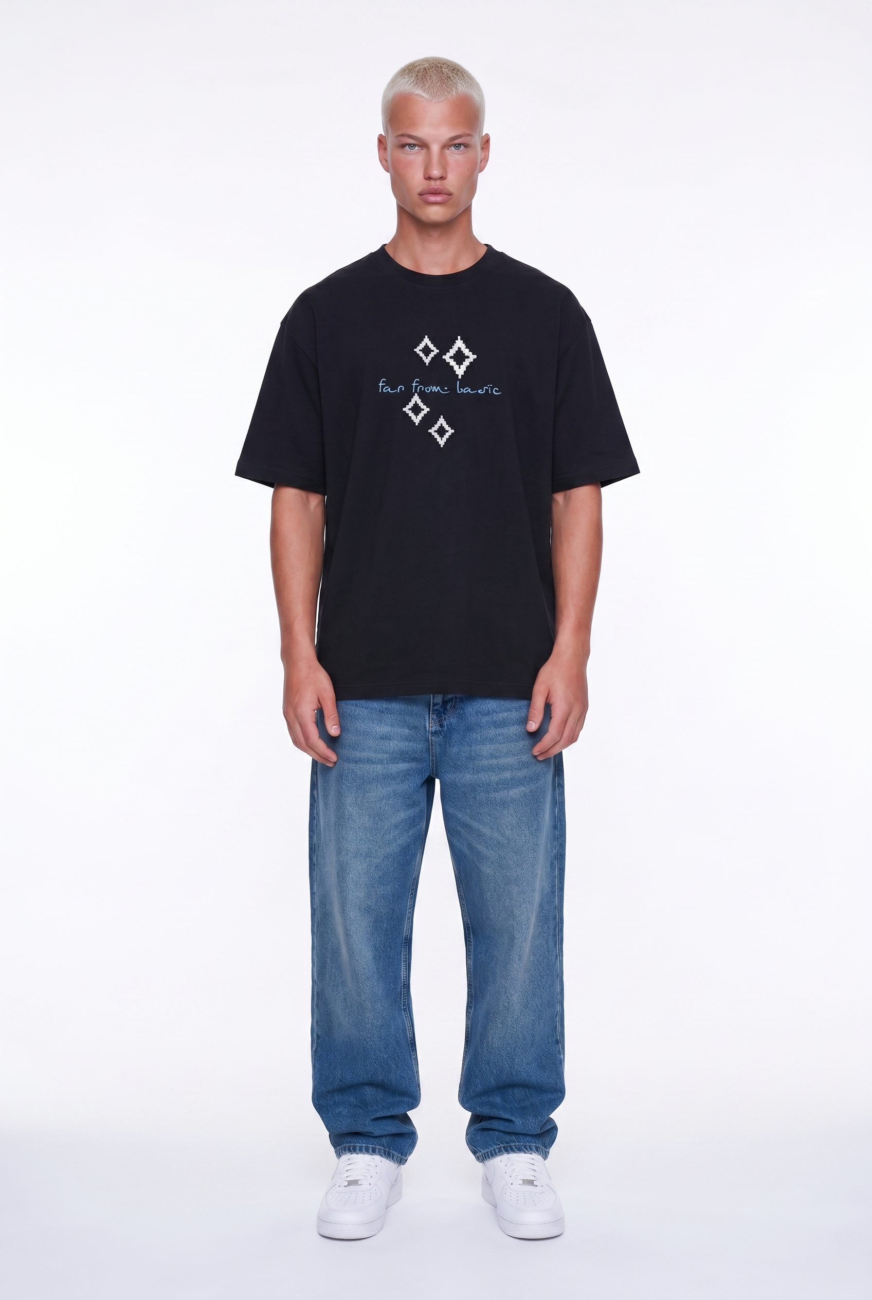 Erkek Ffb Nakış Detaylı Oversize T-Shirt Siyah