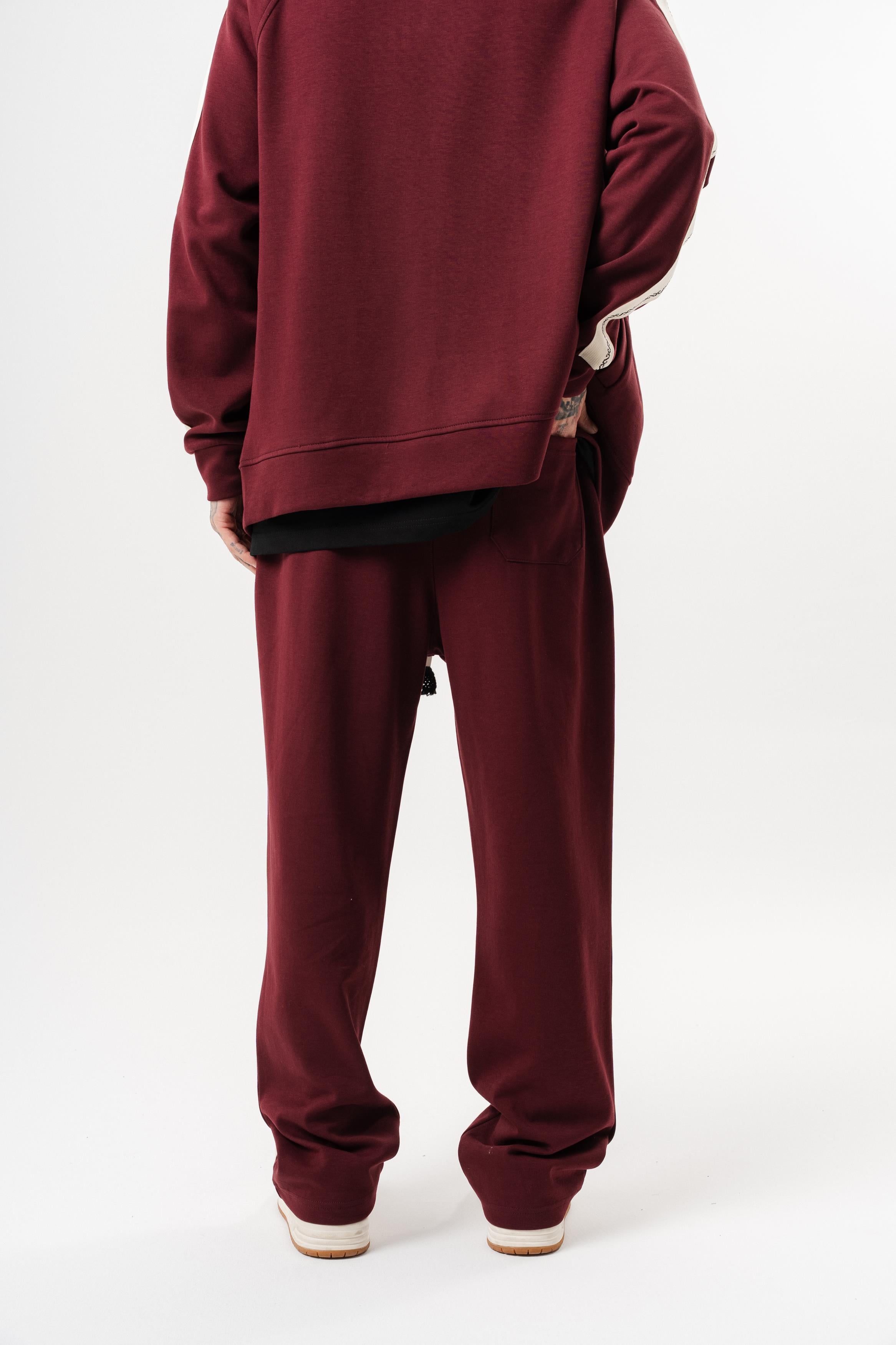 Erkek Ffb Şerit Detaylı Doubleface Baggy Eşofman Altı Bordo