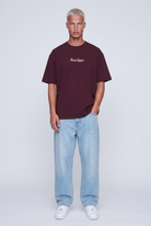 Erkek Final Supper Nakışlı Oversize T-Shirt Bordo