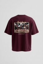 Erkek Final Supper Nakışlı Oversize T-Shirt Bordo