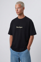 Erkek Final Supper Nakışlı Oversize T-Shirt Siyah
