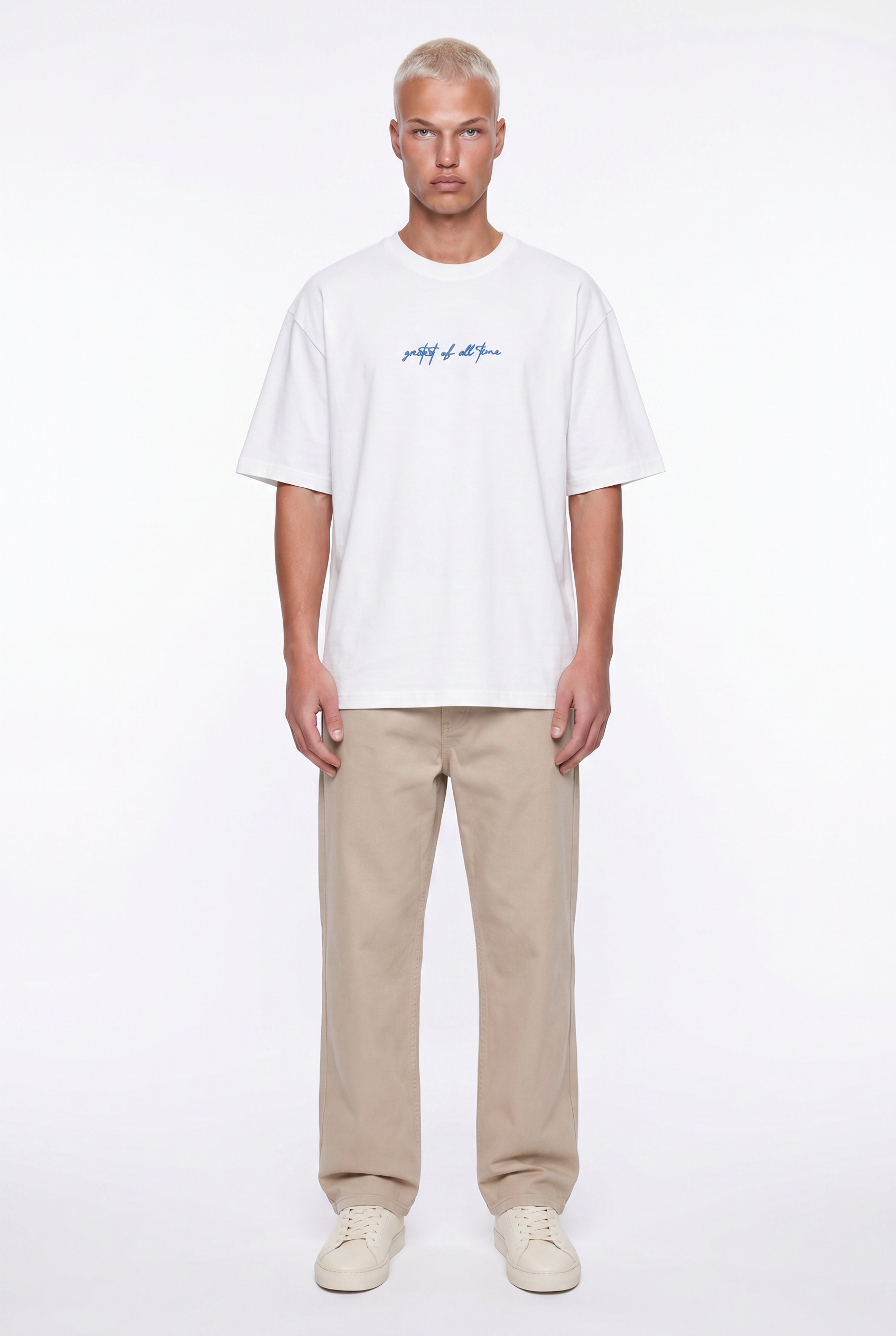 Erkek Goats Baskılı Oversize T-Shirt Ekru