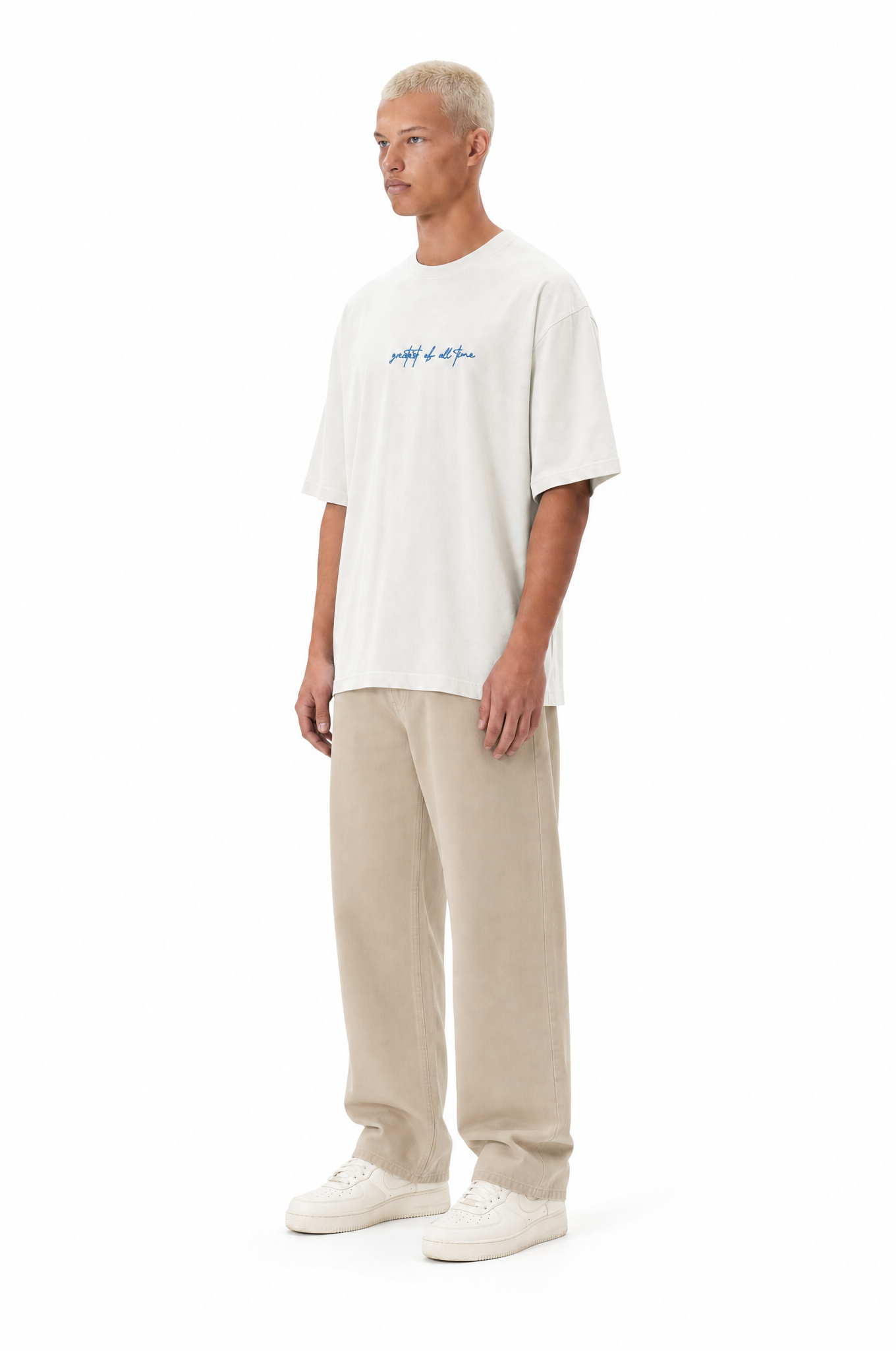Erkek Goats Baskılı Oversize T-Shirt Ekru