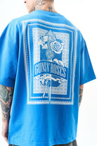 Erkek Guns Roses Baskılı Oversize T-Shirt Mavi