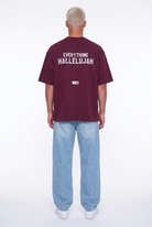 Erkek Hallelujah Baskılı Oversize T-Shirt Bordo