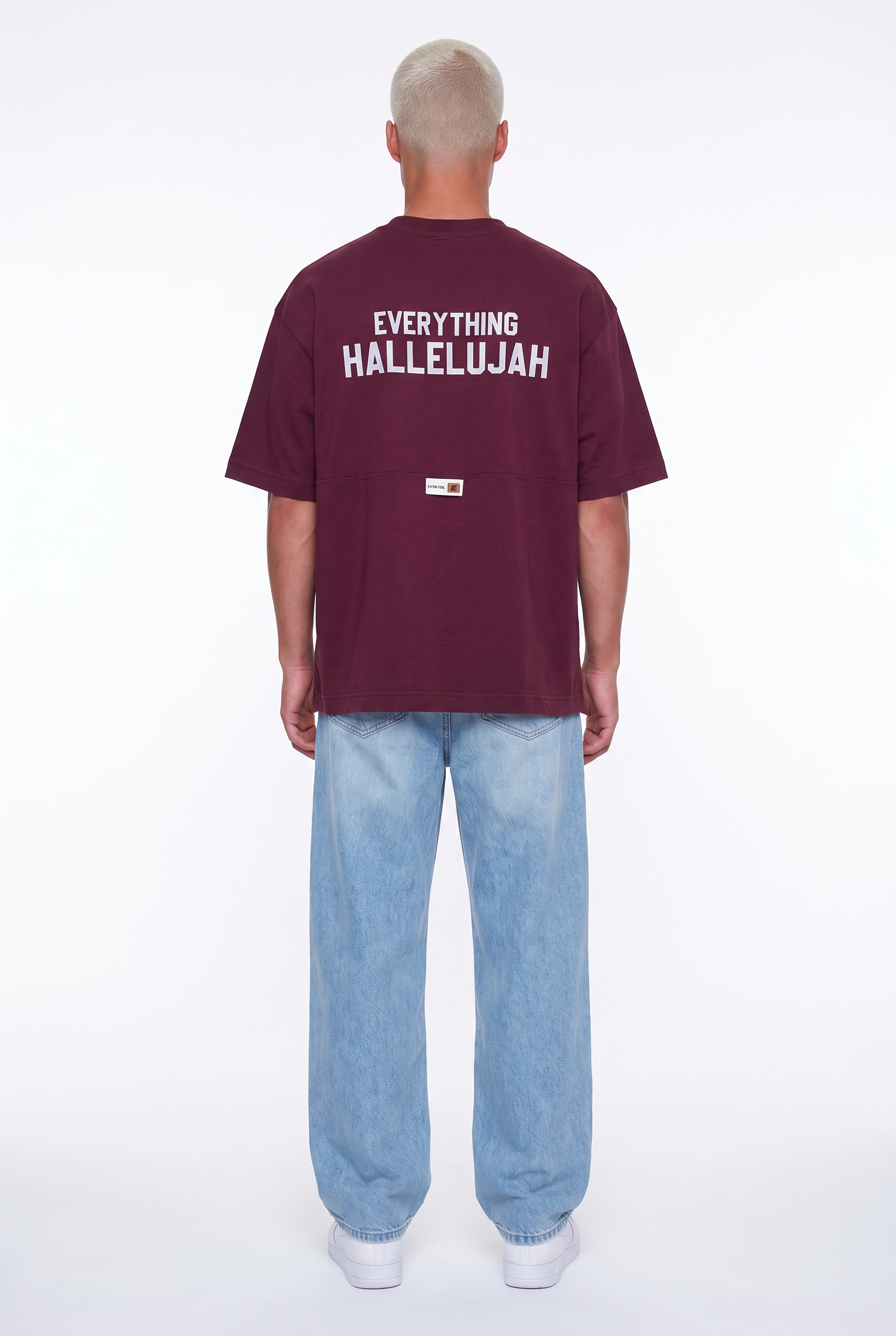 Erkek Hallelujah Baskılı Oversize T-Shirt Bordo