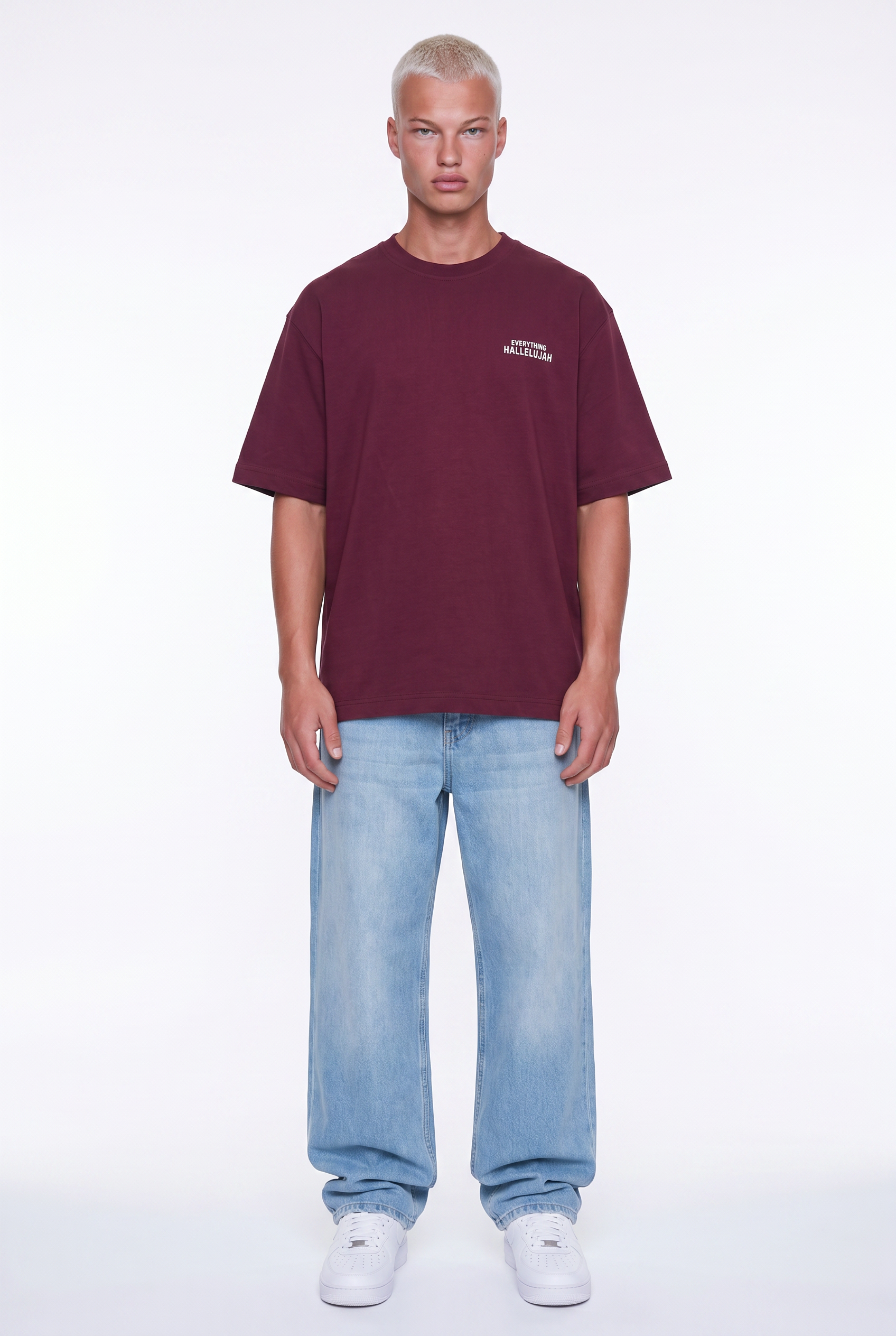 Erkek Hallelujah Baskılı Oversize T-Shirt Bordo