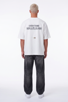 Erkek Hallelujah Baskılı Oversize T-Shirt Ekru