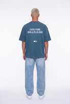 Erkek Hallelujah Baskılı Oversize T-Shirt Petrol