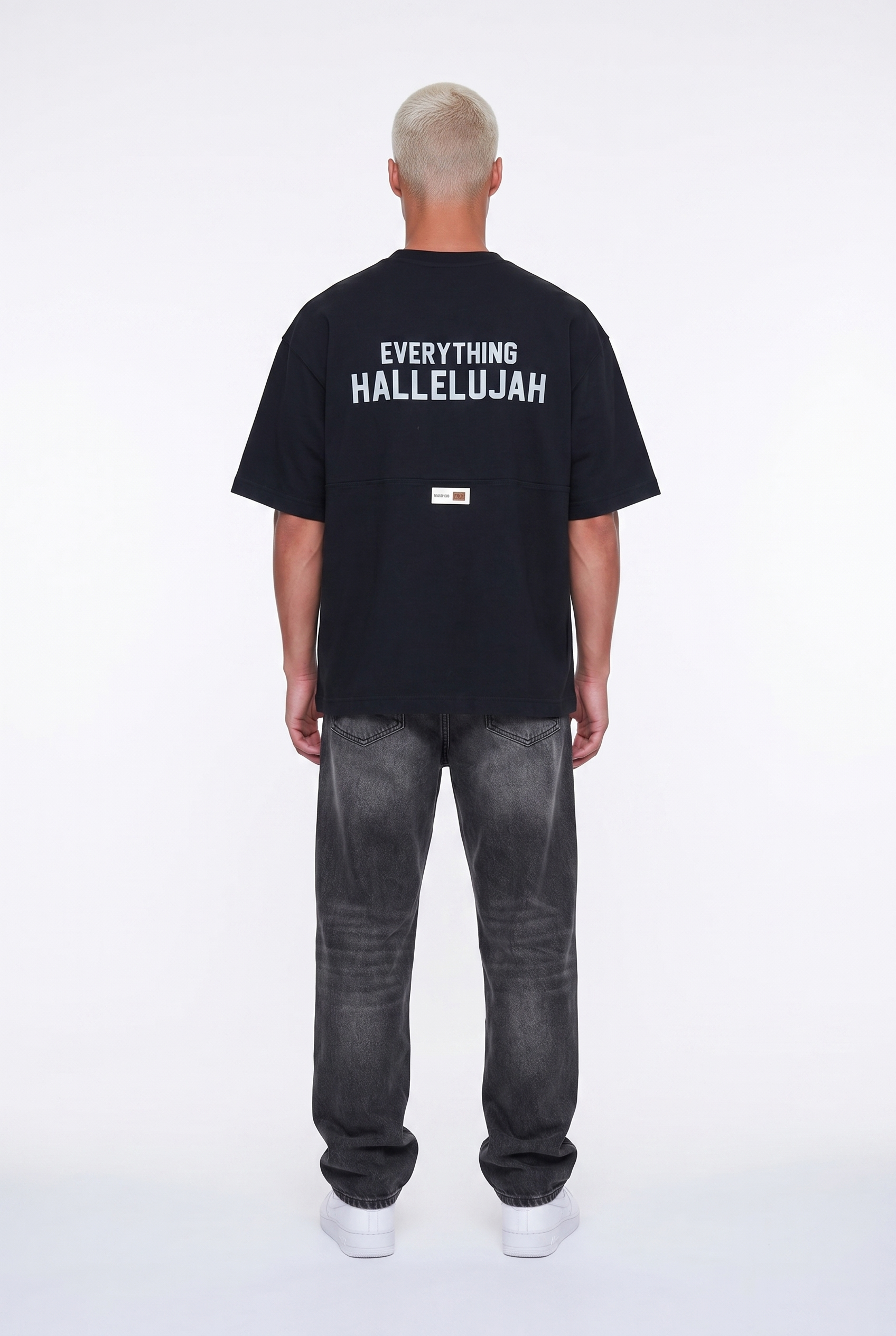 Erkek Hallelujah Baskılı Oversize T-Shirt Siyah