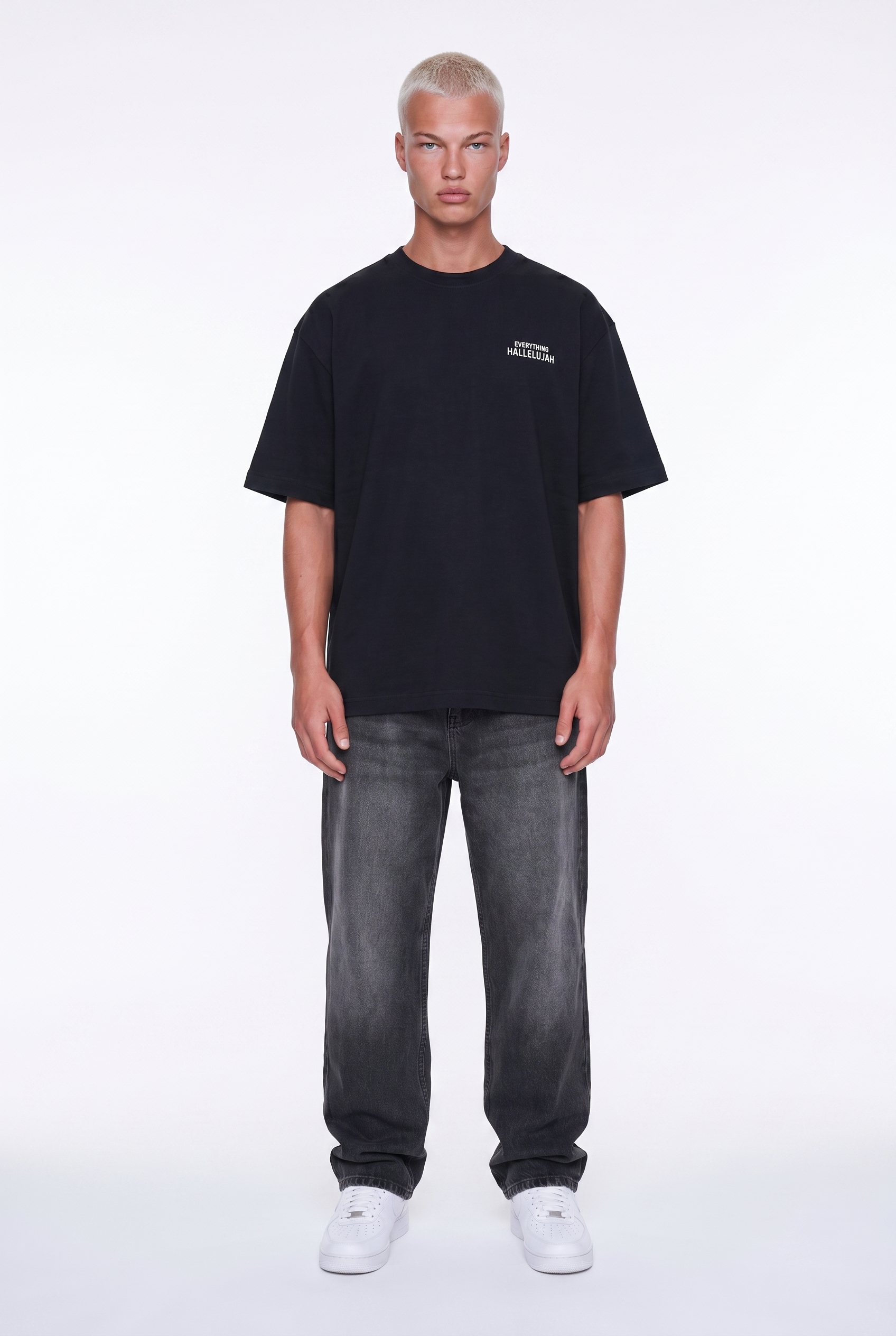 Erkek Hallelujah Baskılı Oversize T-Shirt Siyah