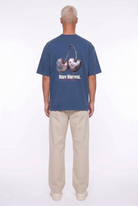 Erkek Harvest Baskılı Oversize T-Shirt Lacivert