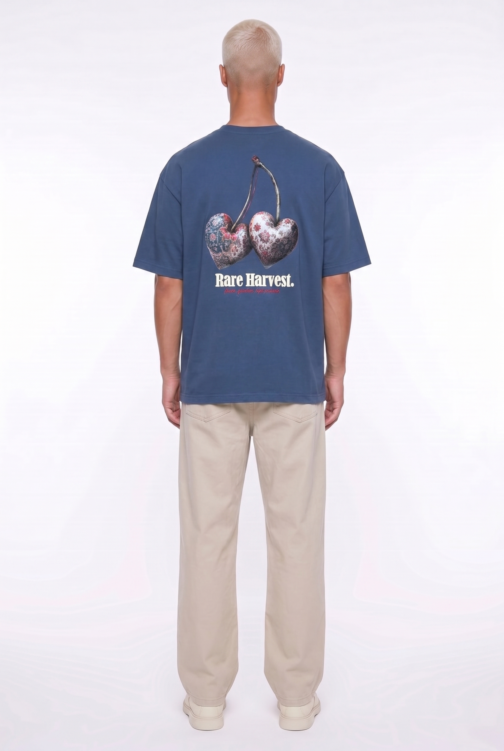 Erkek Harvest Baskılı Oversize T-Shirt Lacivert