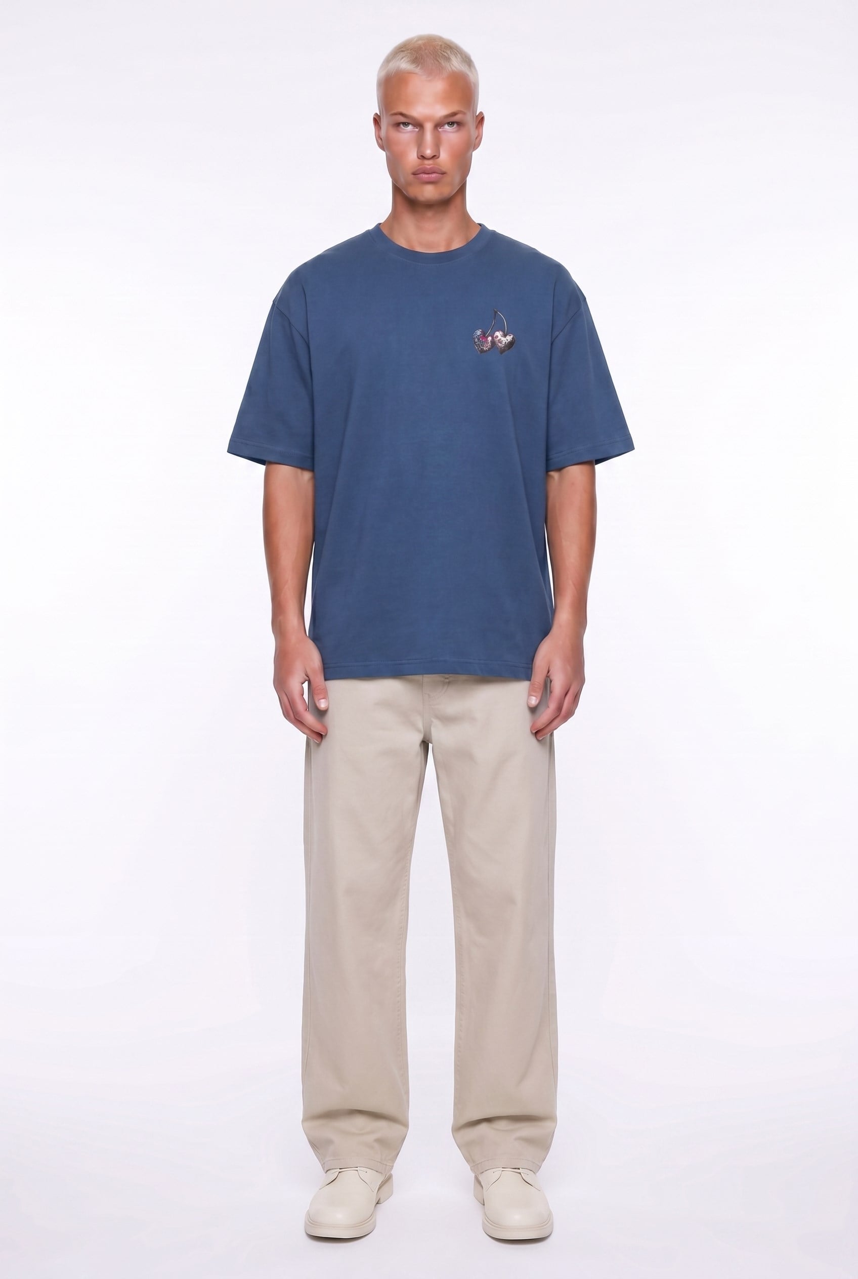 Erkek Harvest Baskılı Oversize T-Shirt Lacivert