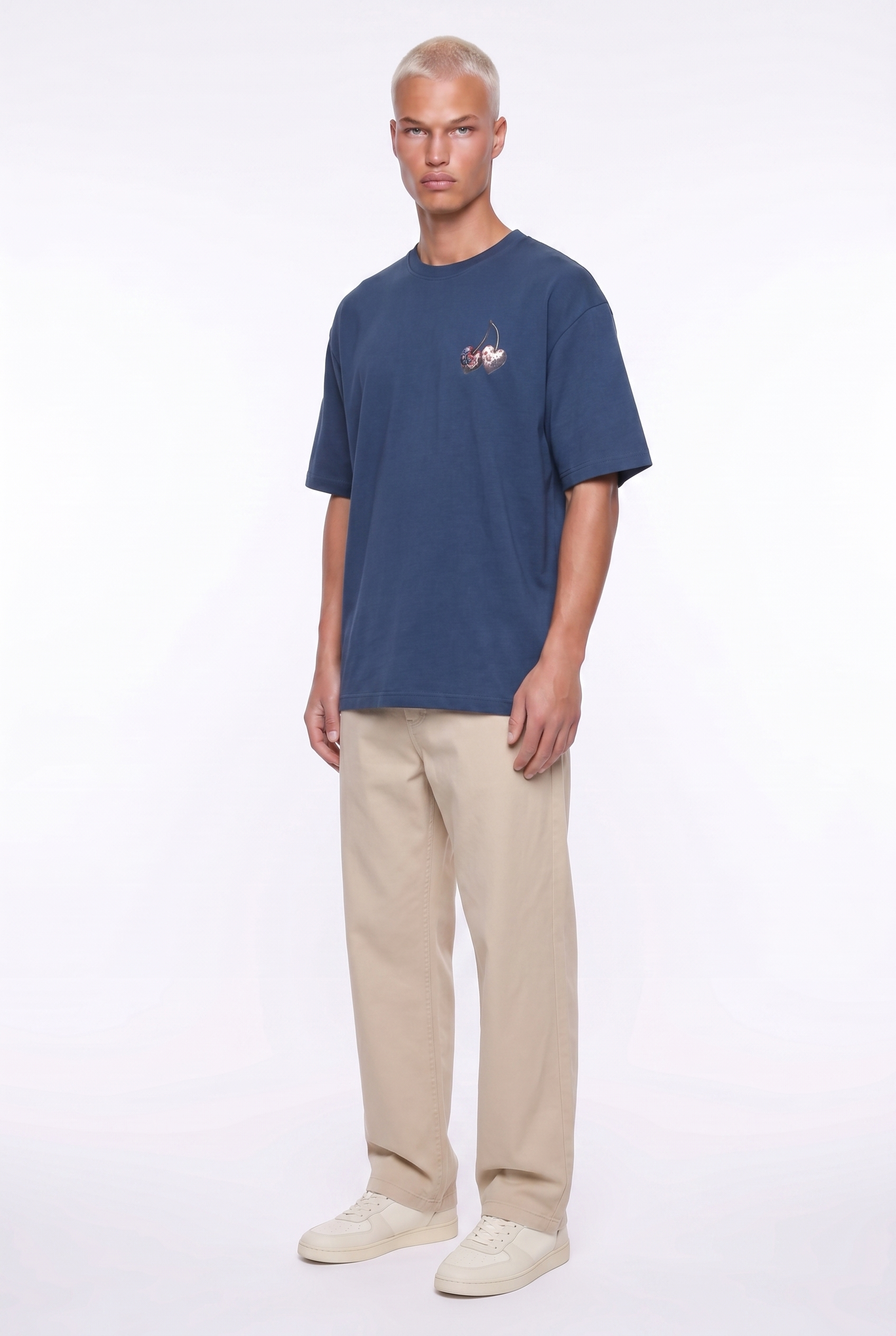 Erkek Harvest Baskılı Oversize T-Shirt Lacivert