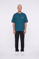 Erkek Harvest Baskılı Oversize T-Shirt Zümrüt