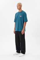 Erkek Harvest Baskılı Oversize T-Shirt Zümrüt