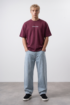 Erkek Hidden Self Baskılı Oversize T-Shirt Bordo
