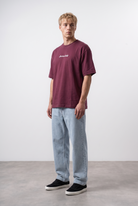 Erkek Hidden Self Baskılı Oversize T-Shirt Bordo