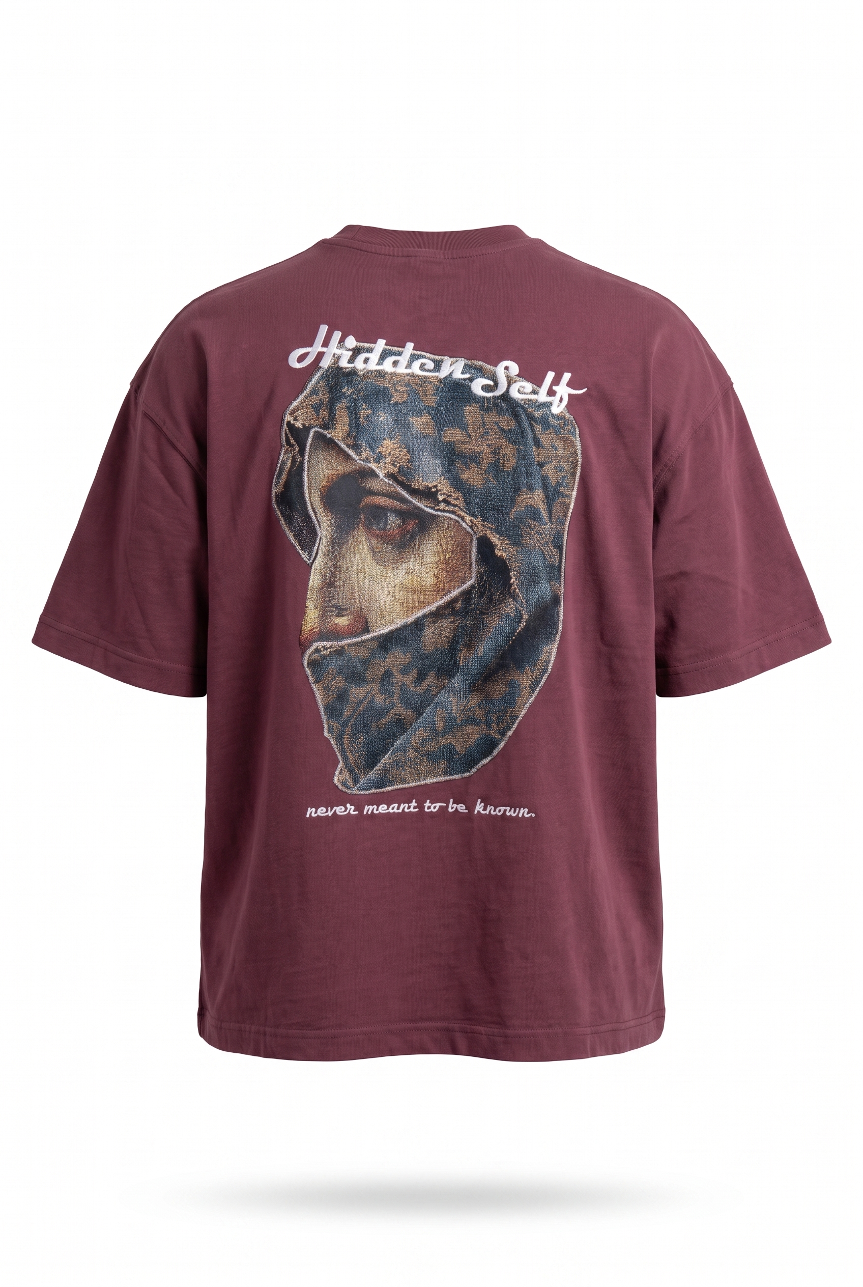 Erkek Hidden Self Baskılı Oversize T-Shirt Bordo
