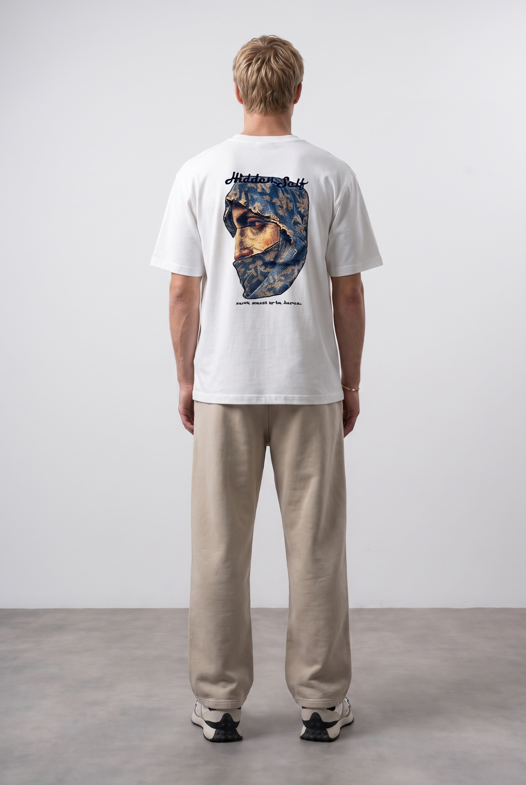 Erkek Hidden Self Baskılı Oversize T-Shirt Ekru