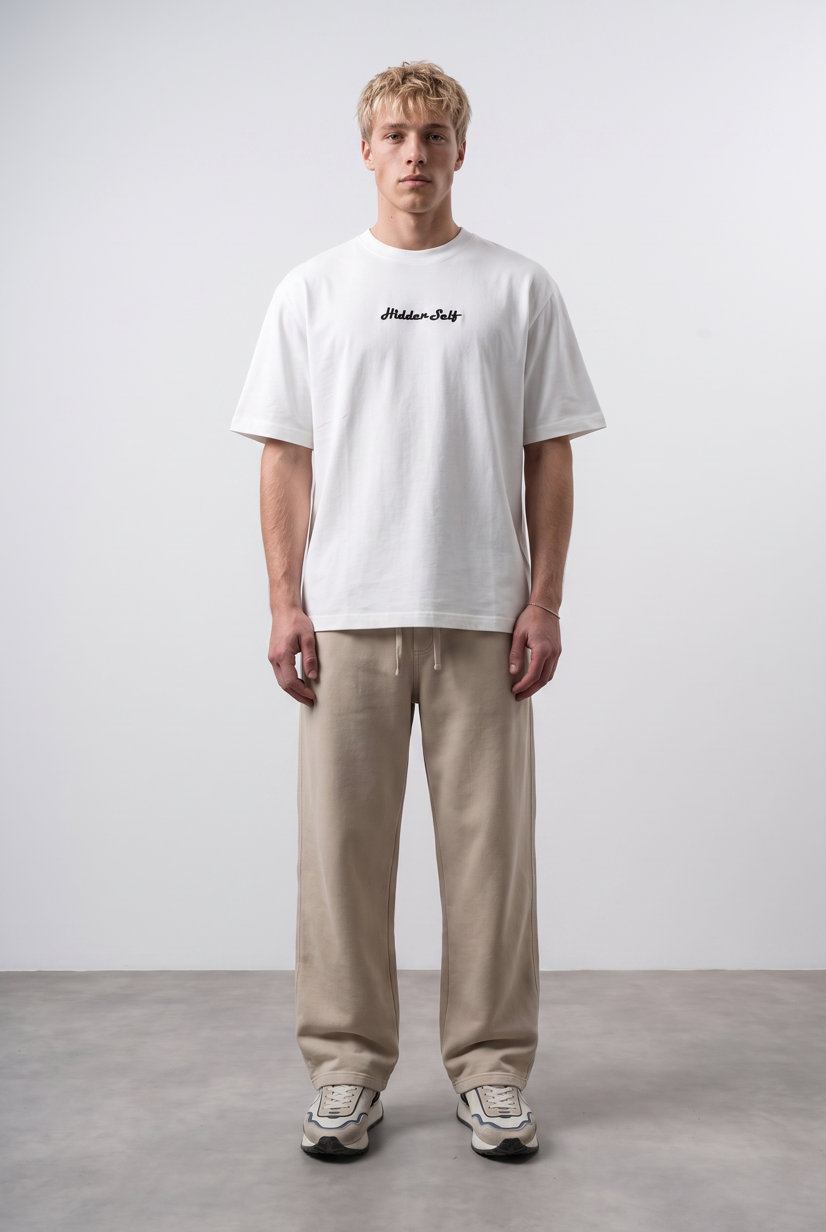 Erkek Hidden Self Baskılı Oversize T-Shirt Ekru