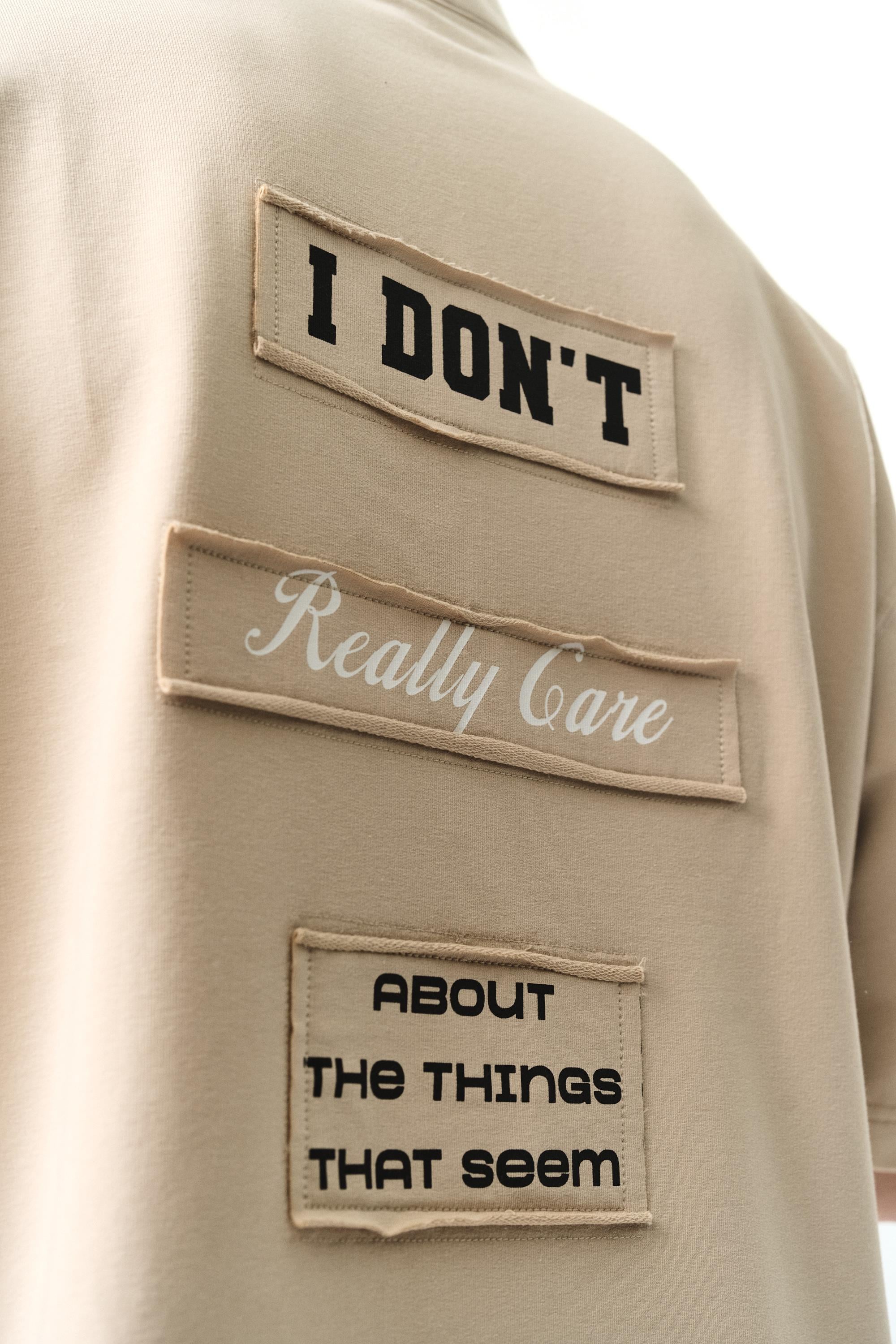 Erkek I Don'T Nakışlı Oversize T-Shirt Bej