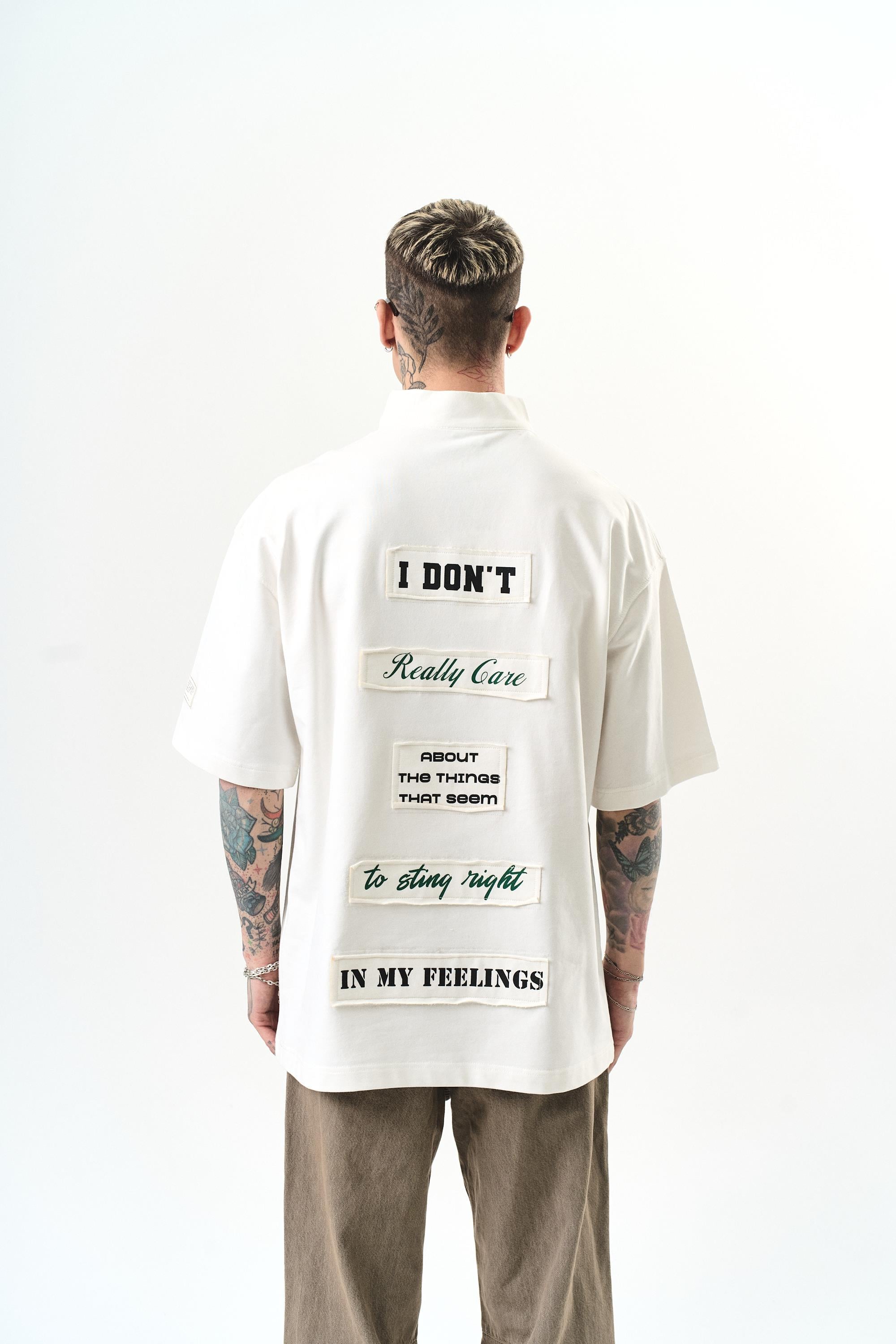 Erkek I Don'T Nakışlı Oversize T-Shirt Ekru