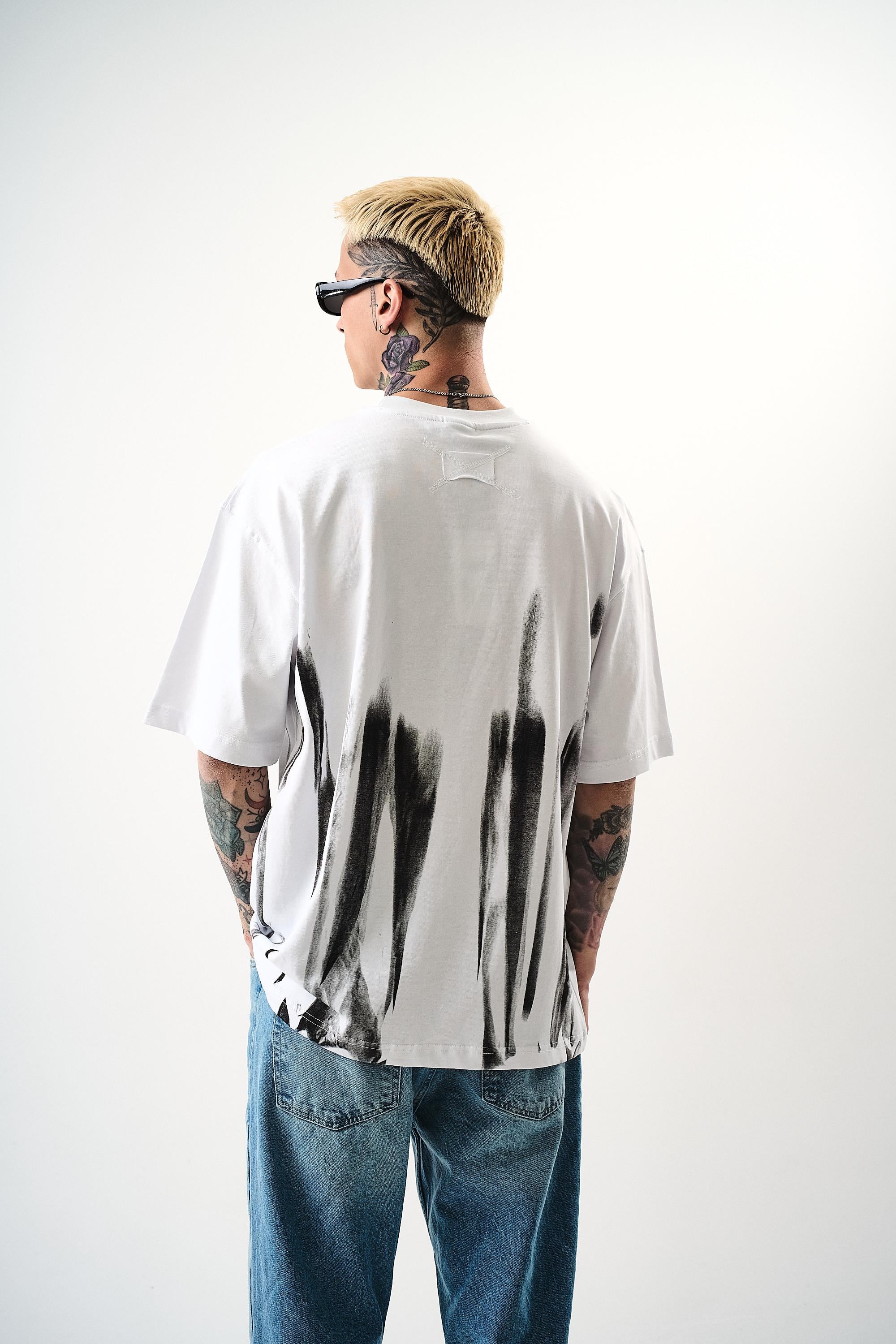Erkek İMmortal Baskılı Oversize T-Shirt Beyaz