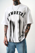Erkek İMmortal Baskılı Oversize T-Shirt Beyaz