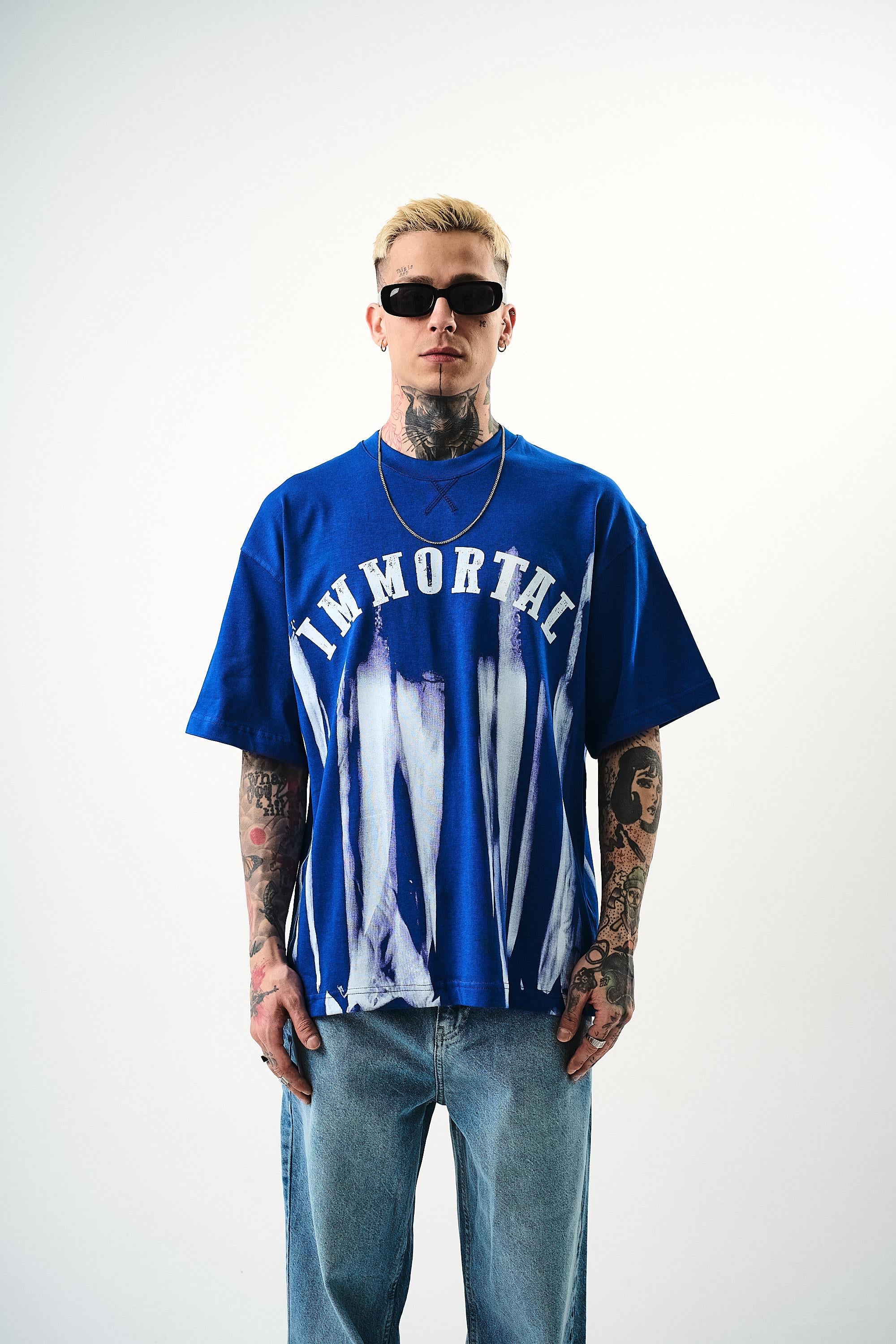 Erkek İMmortal Baskılı Oversize T-Shirt Saks