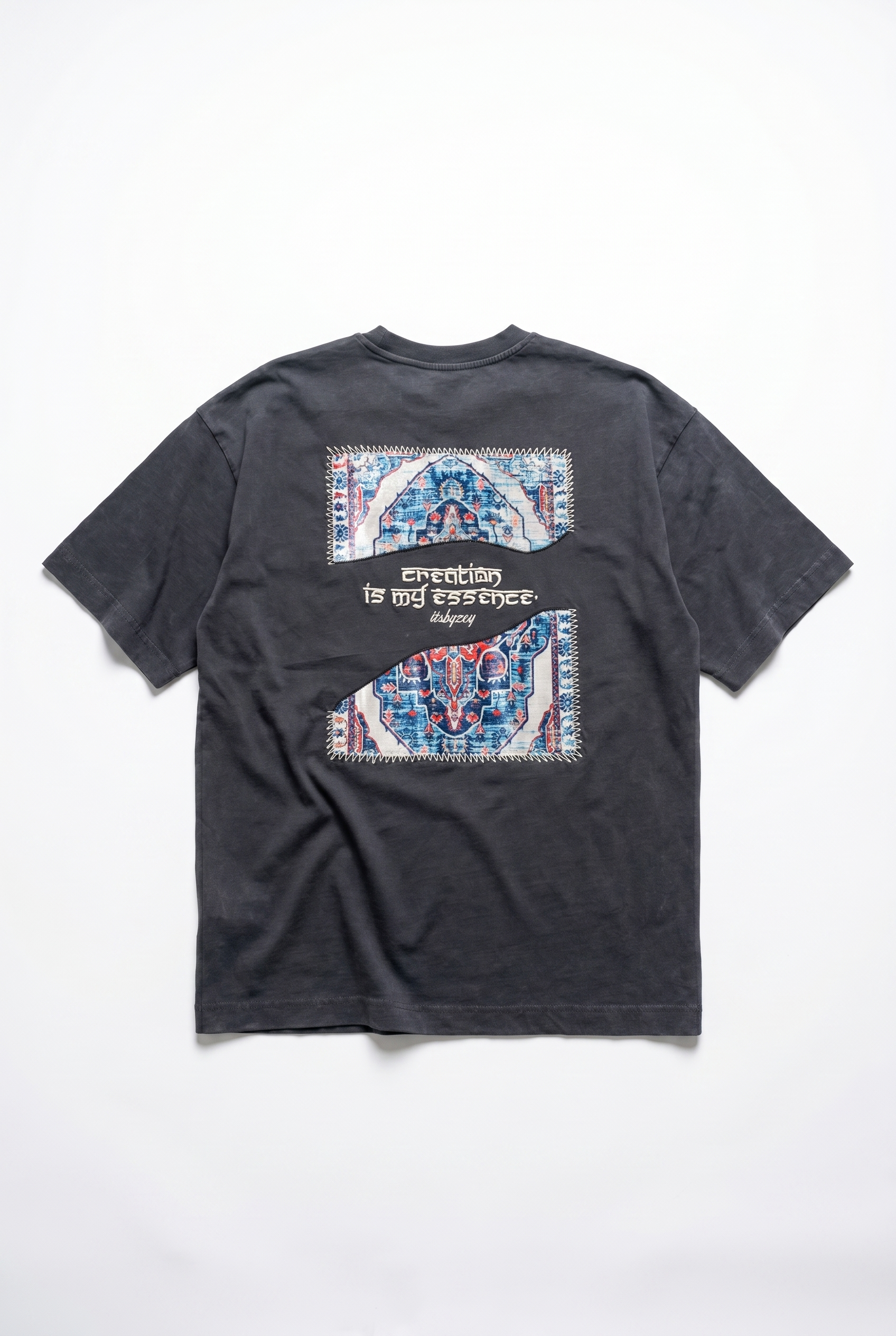 Erkek Itsbyzey Nakış Detaylı Oversize T-Shirt Füme