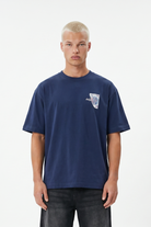 Erkek Itsbyzey Nakış Detaylı Oversize T-Shirt Lacivert