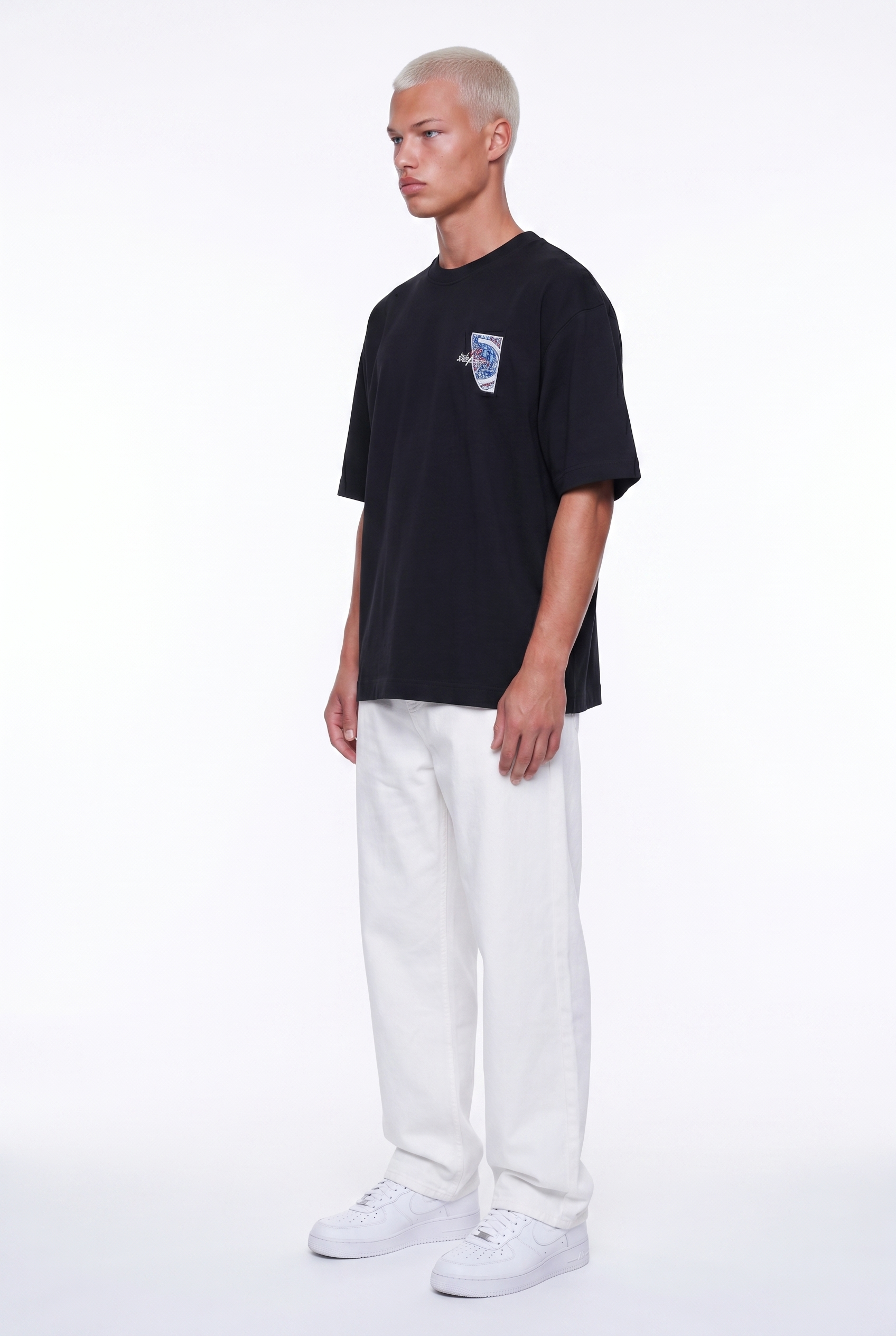 Erkek Itsbyzey Nakış Detaylı Oversize T-Shirt Siyah