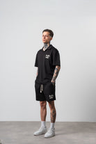 Erkek La Dolce Vita Yazılı Regular Fit T-Shirt Şort Takım Siyah