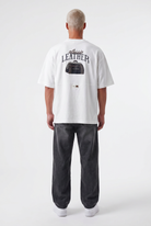 Erkek Leather Baskılı Oversize T-Shirt Ekru