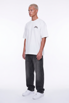 Erkek Leather Baskılı Oversize T-Shirt Ekru