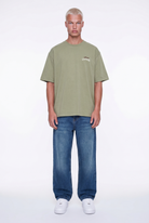 Erkek Leather Baskılı Oversize T-Shirt Haki