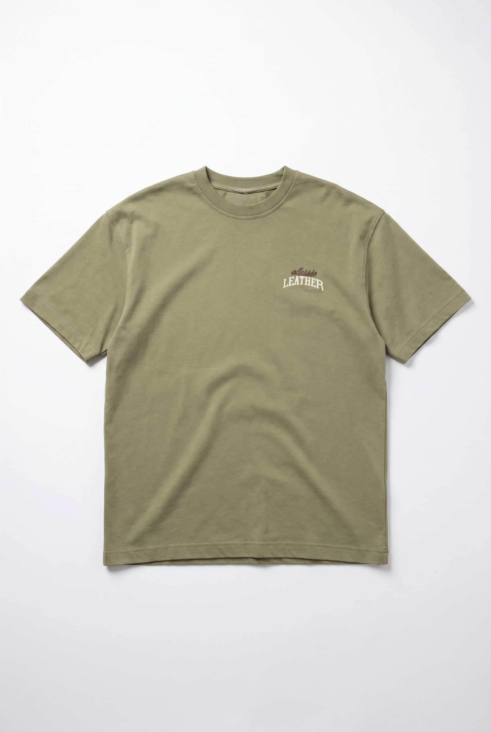 Erkek Leather Baskılı Oversize T-Shirt Haki