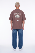 Erkek Leather Baskılı Oversize T-Shirt Kahve