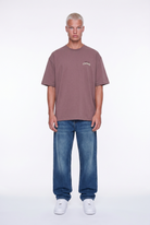 Erkek Leather Baskılı Oversize T-Shirt Kahve